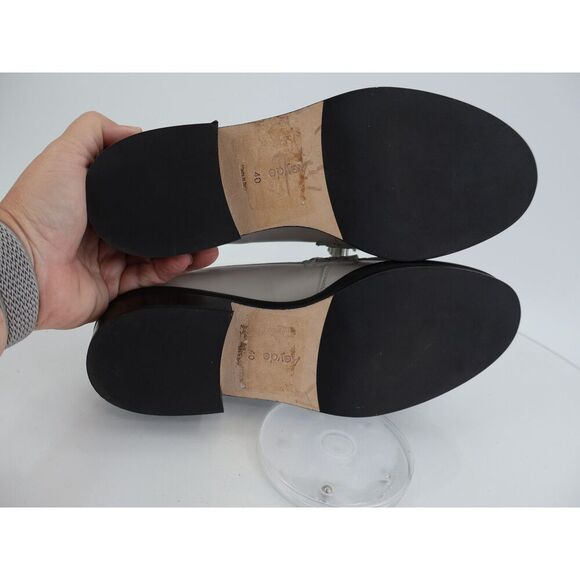 AEYDE Eryn Tassel Loafer Slip Up Size 40 9 Grey Leather Slip on Block Heel - Picture 9 of 13